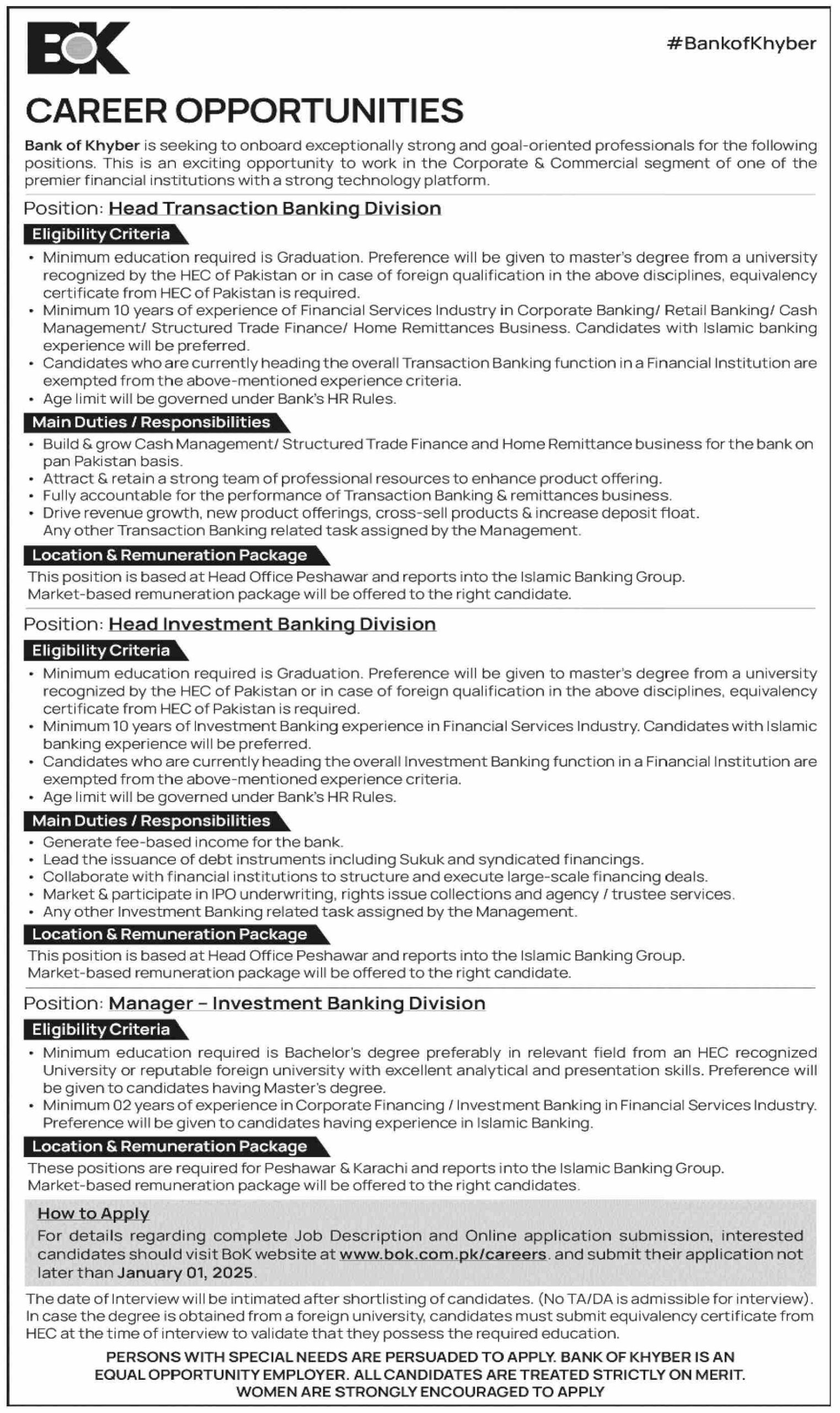 Bank Of Khyber Latest Jobs 2025 Advertisement