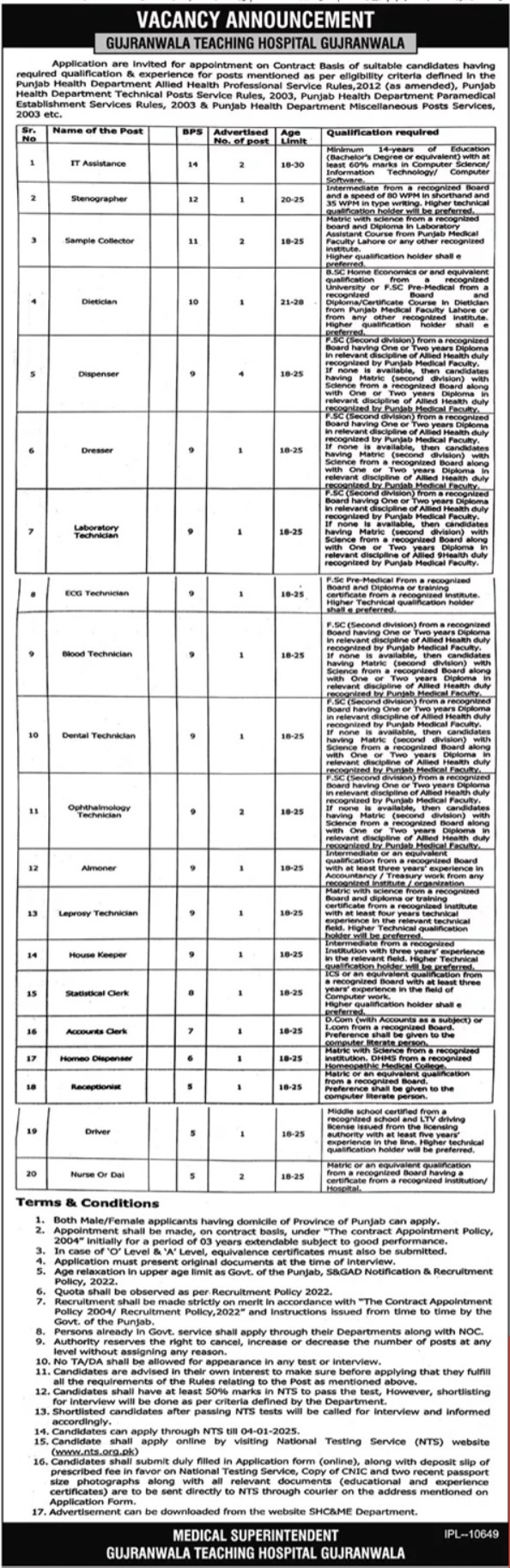 Teaching Hospital Jobs 2025 Advertisement