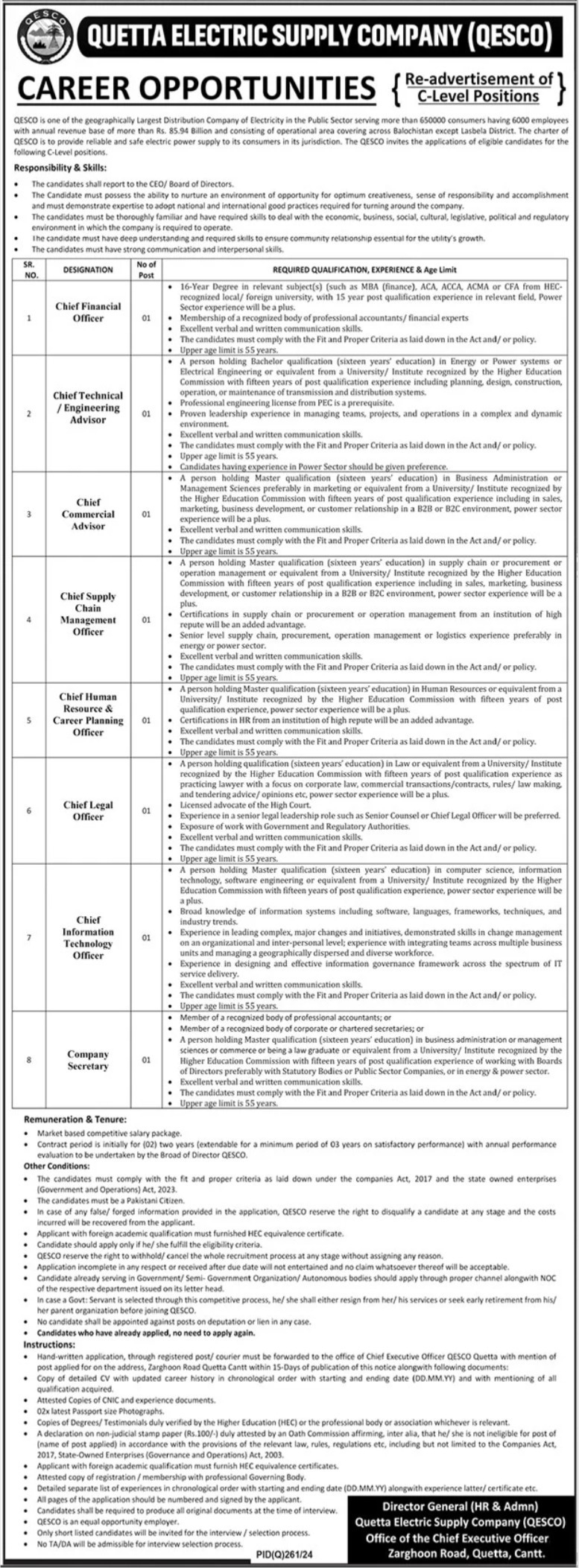 Qesco Jobs advertisement 2025 pdf