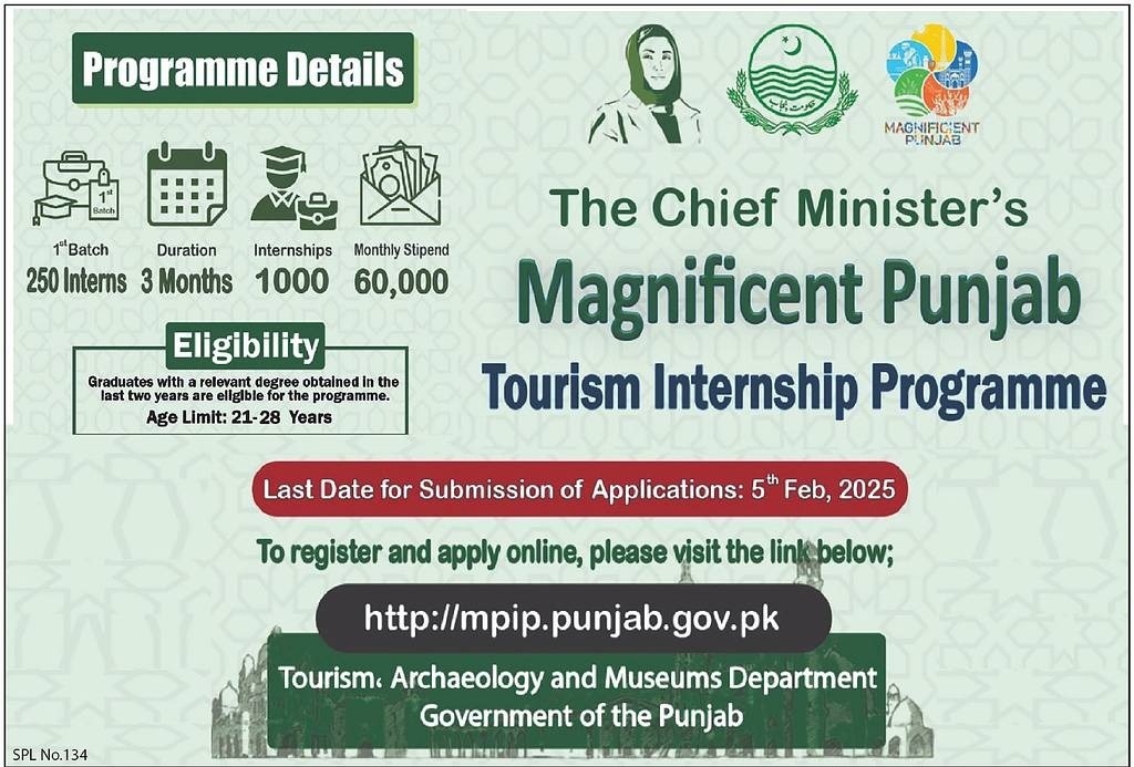 Chief Minister Magnificent Tourism Internship Program 2025 Apply Online Advertisement