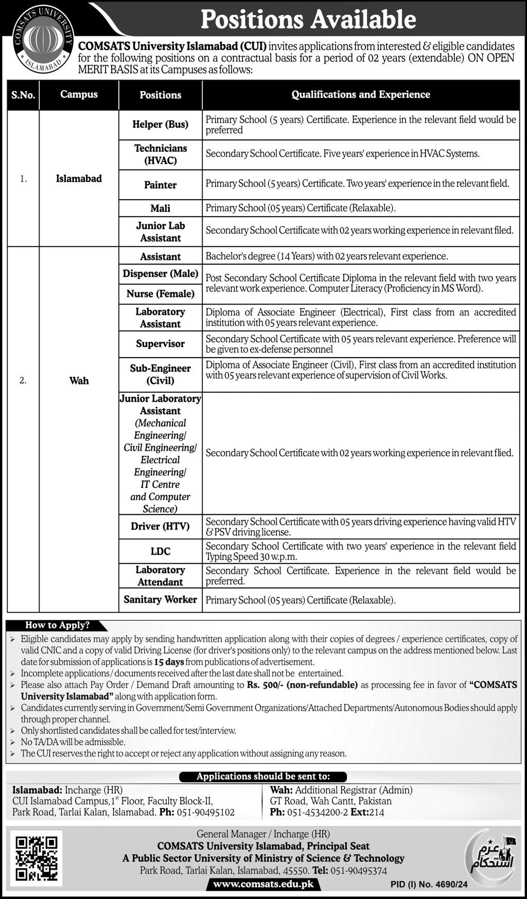 COMSATS University CUI Islamabad Campus Latest Jobs 2025 Advertisement