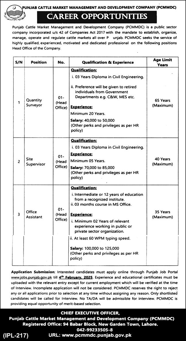 PCMMDC Lahore Jobs 2025 Apply Online Advertisement