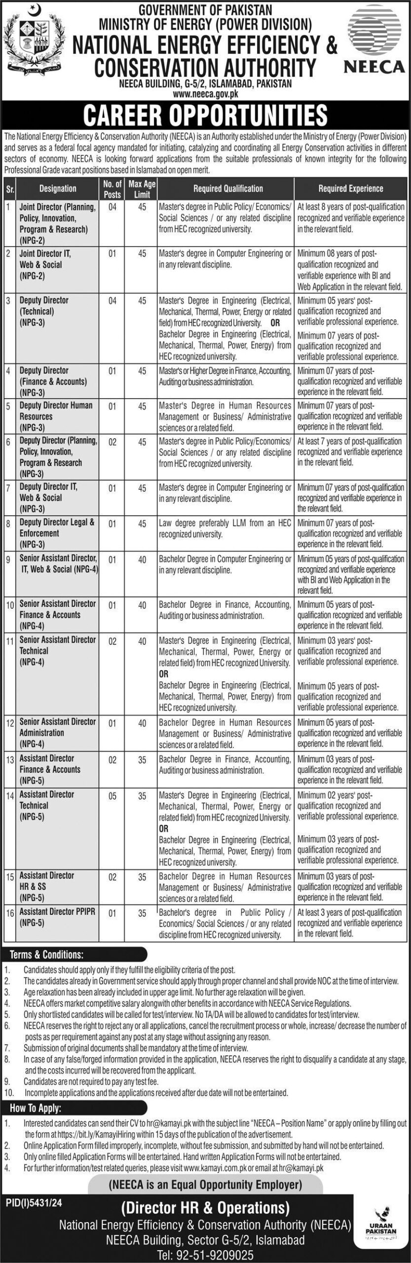 Ministry Of Energy NEECA Jobs 2025 Apply Online