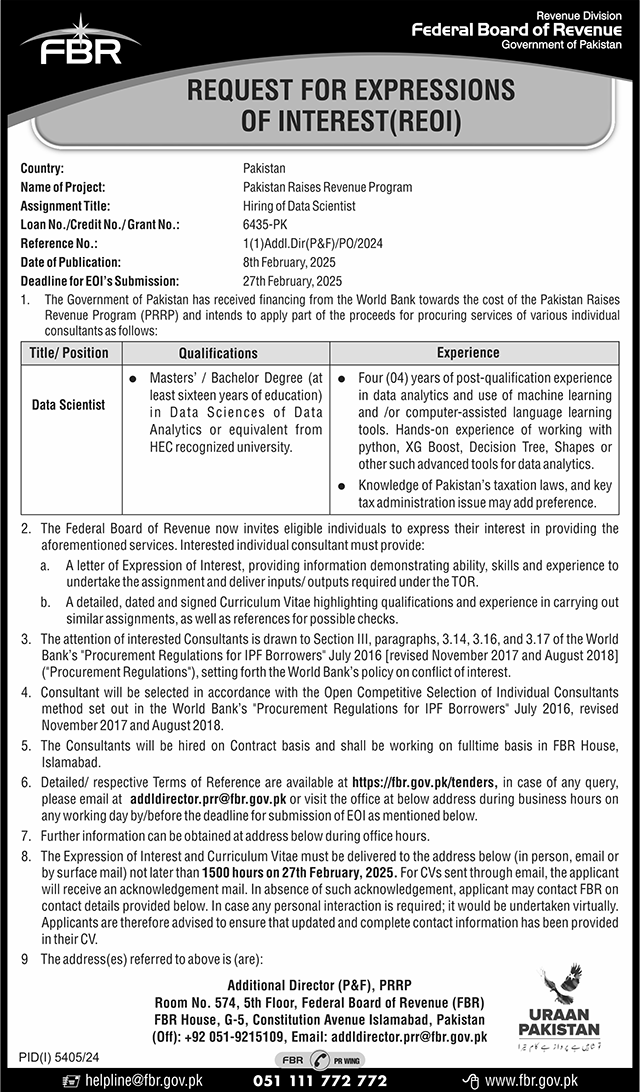 Federal Board of Revenue Jobs 2025