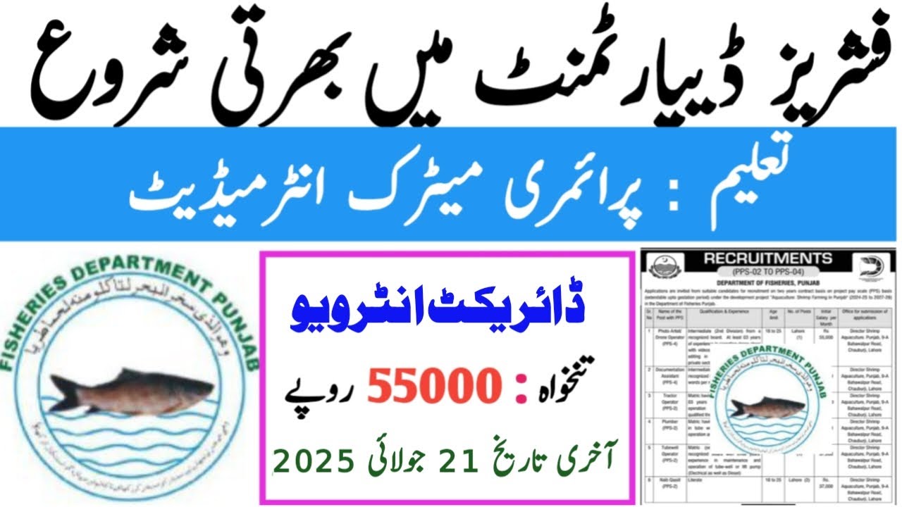 Punjab Fisheries Department Daily Wages Jobs 2025 – Apply Now for Driver, Mali, Baildar & More
