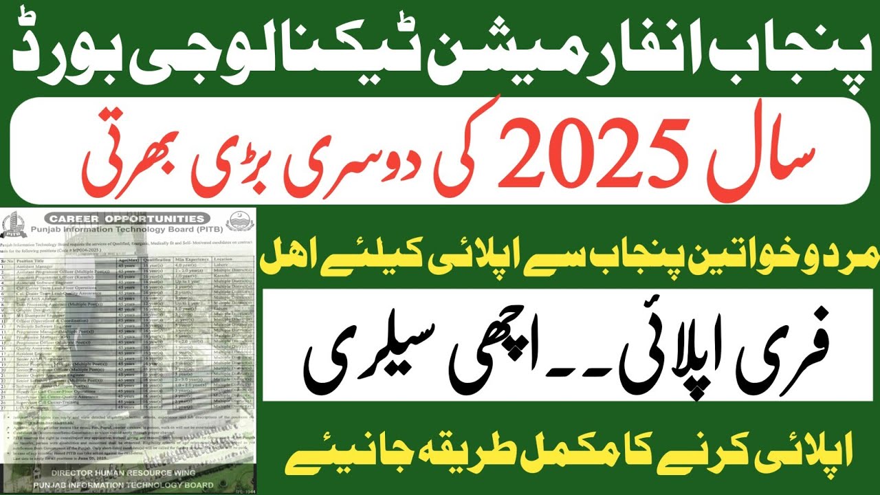 PITB Jobs 2025 – Apply Online for Latest Government IT Jobs in Punjab
